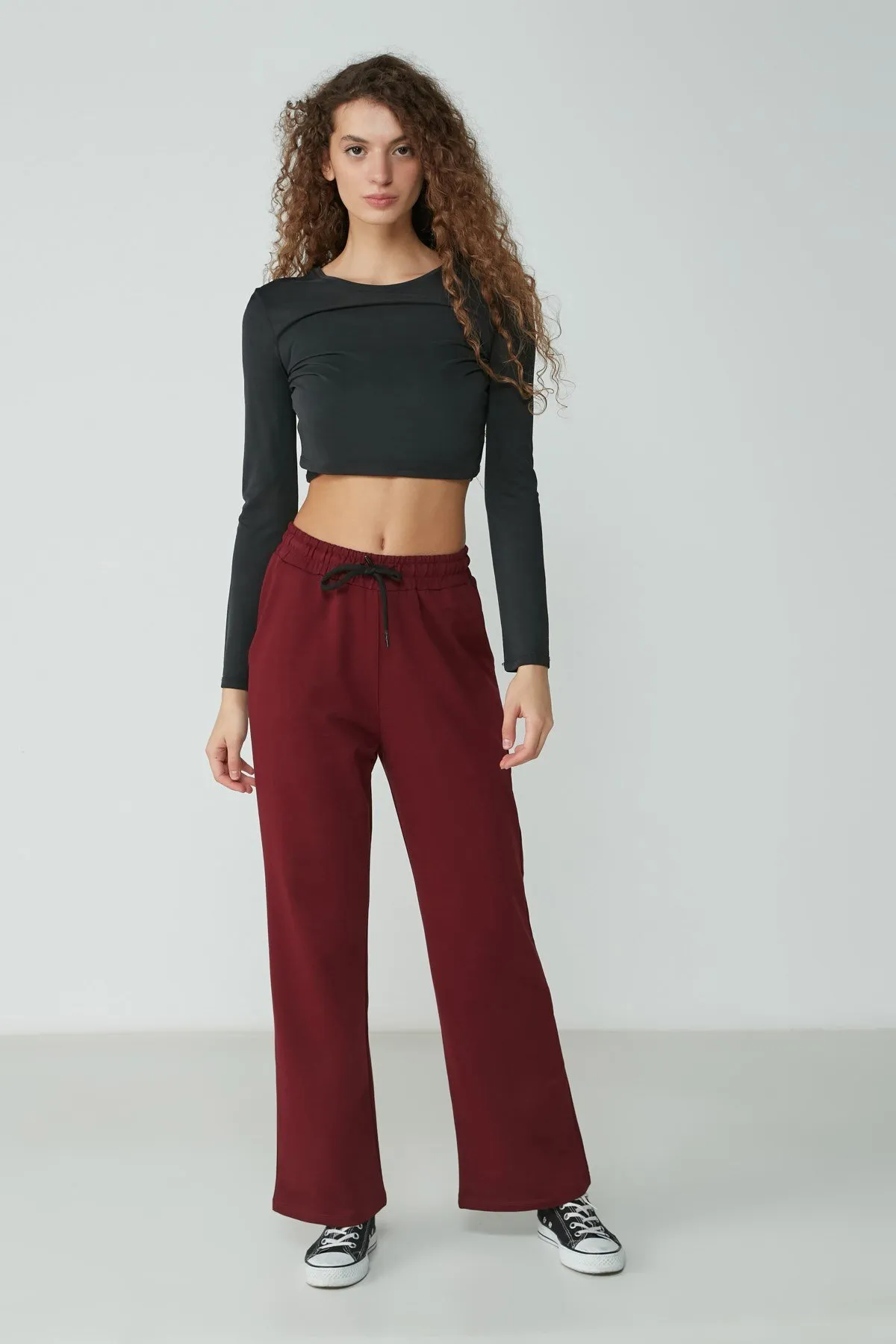 C&City  Jogginghose mit weitem Bein und spanischem Bein, 736 Weinrot