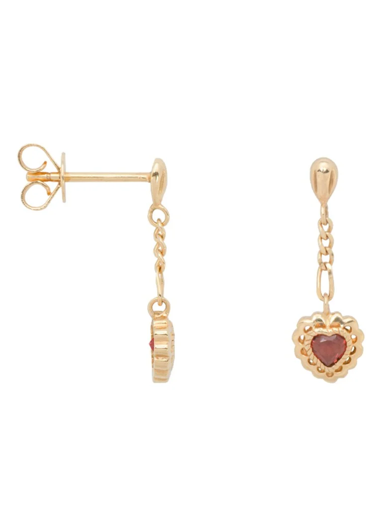 Anna + Nina Single Pure Love Ohrstecker aus 14-karätigem Gelbgold mit Granat