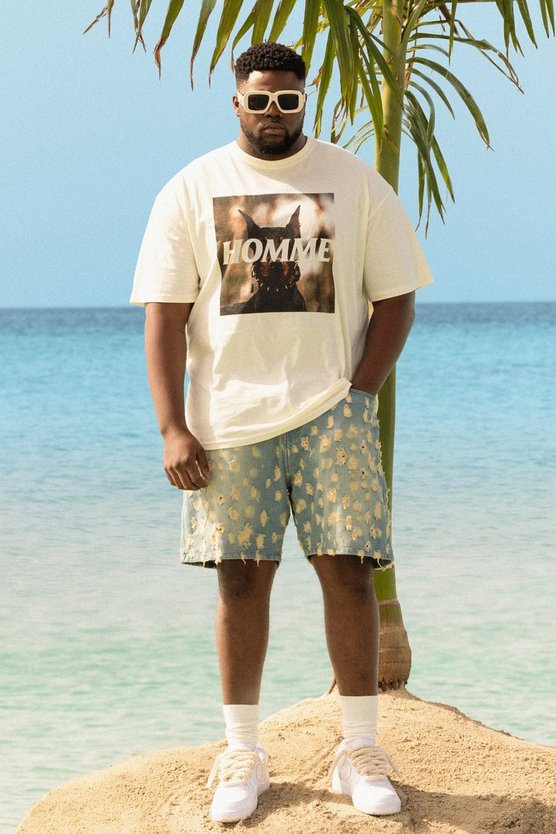 Plus Oversize T-Shirt mit Homme Dobermann Print