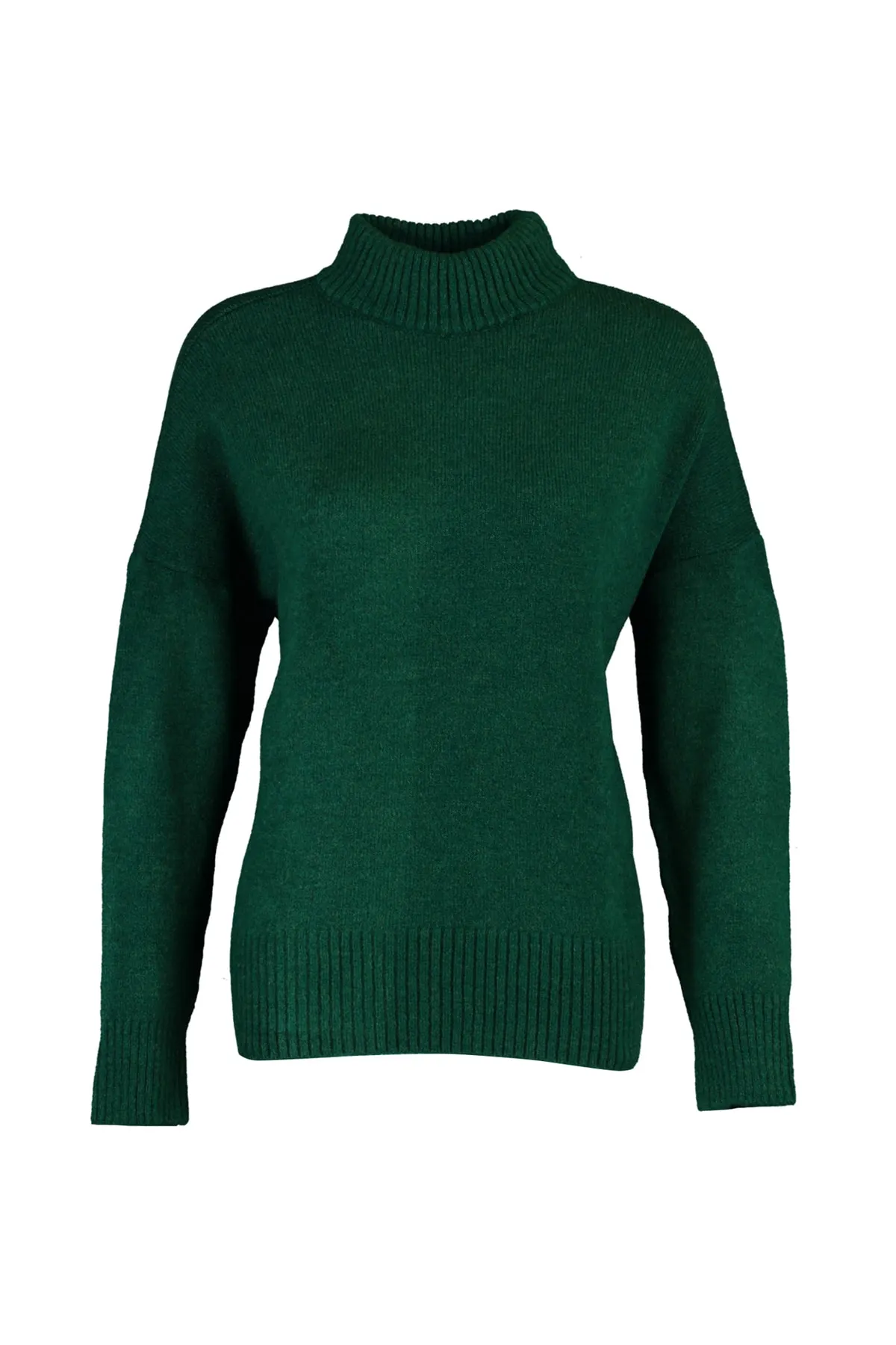 Trendyol Collection  Smaragdgrüner, weich strukturierter Strickpullover mit Stehkragen und weiter Passform TWOAW23KZ00469