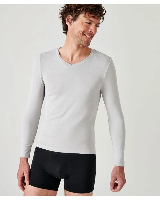 T-shirt col V fine côte Thermolactyl Sensitive, manches longues