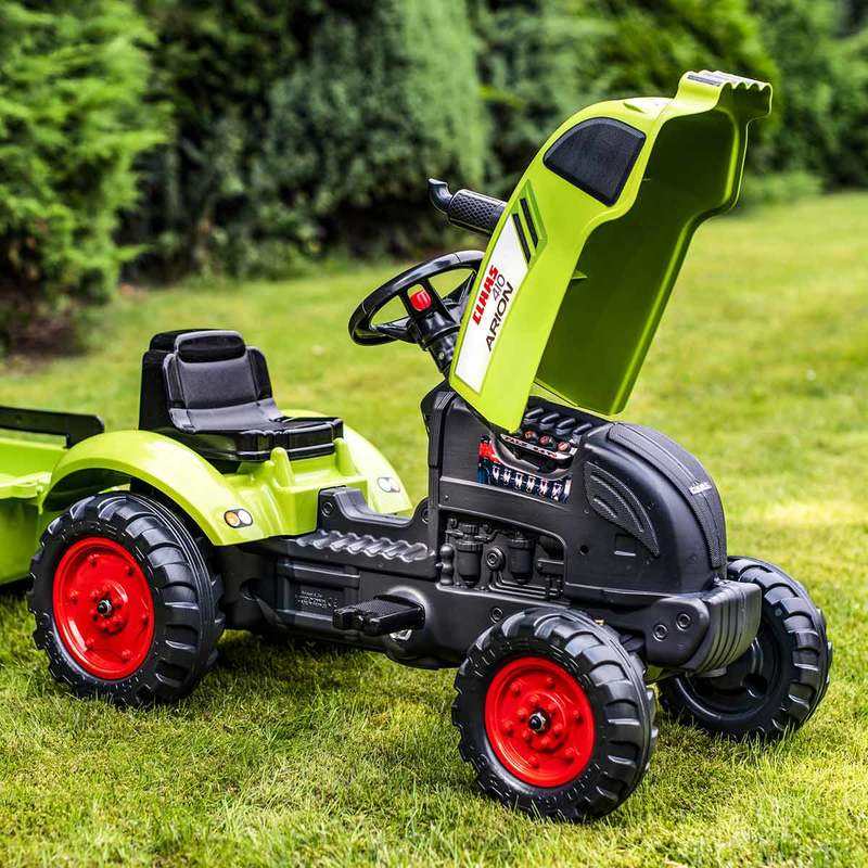 Tracteur class vert avec remorque et capot ouvrant Falk