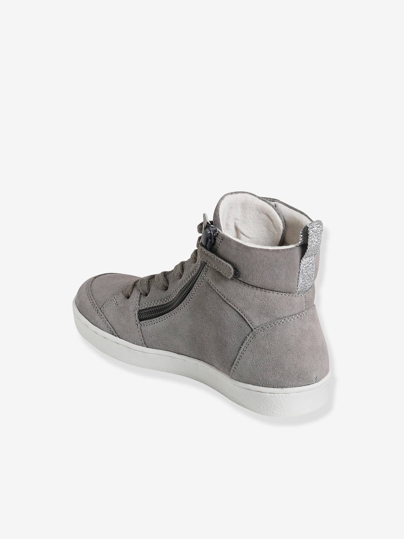 Baskets mid cuir fille lacées et zippées gris
