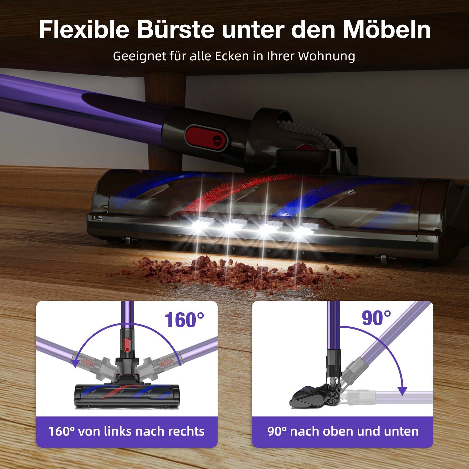 Daynee Akku-Hand-und Stielstaubsauger Akku Staubsauger,Handstaubsauger Akku,Kabellos,Akkusauger, beutellos, Beutellos,Auto Staubsauger, Handsauger,27000Pa bis zu 50 Min Laufzeit