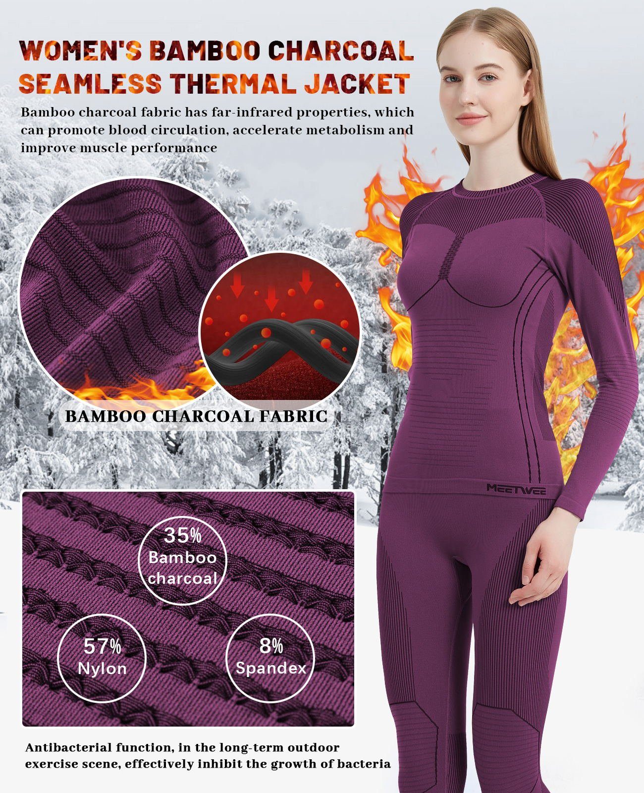 MEETYOO Thermounterhemd Damen Hohe Qualität Thermounterwäsche Kompressions Funktionswäsche Set (Fleece Thermo Unterwäsche Set, lange Unterhose Unterhemd) Wintersportaktivitäten Atmungsaktiv
