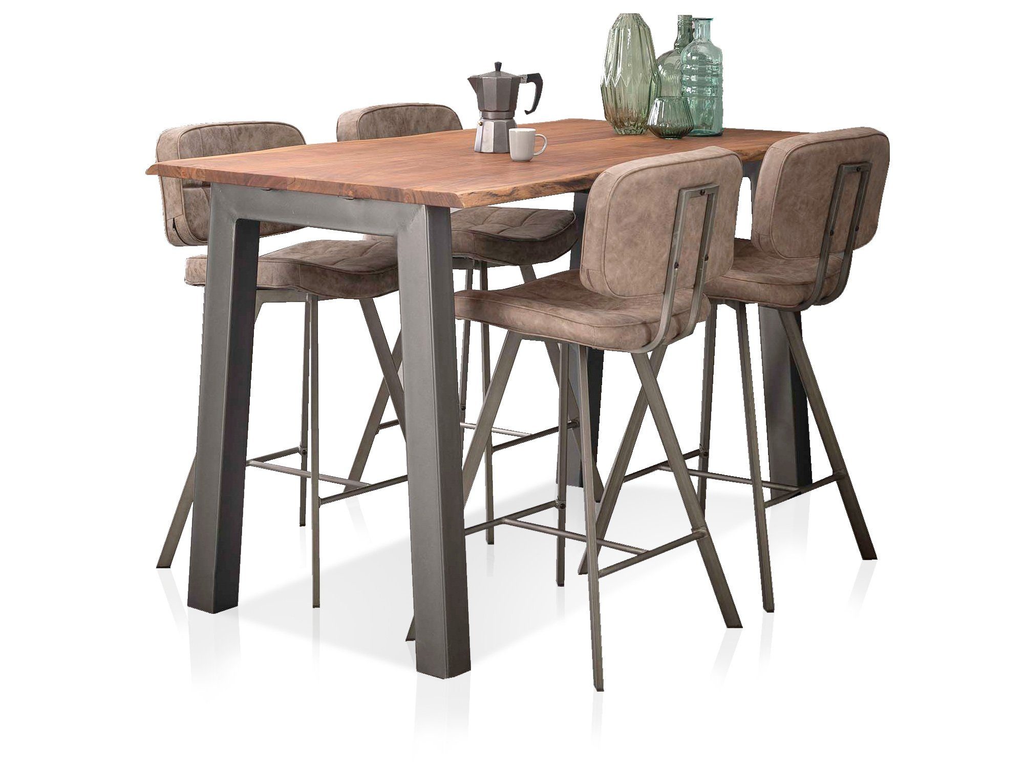 Moebel-Eins Bartisch, GREMO Bartisch 147x80 cm, Material Massivholz/Metall, Akazie mit Gestell