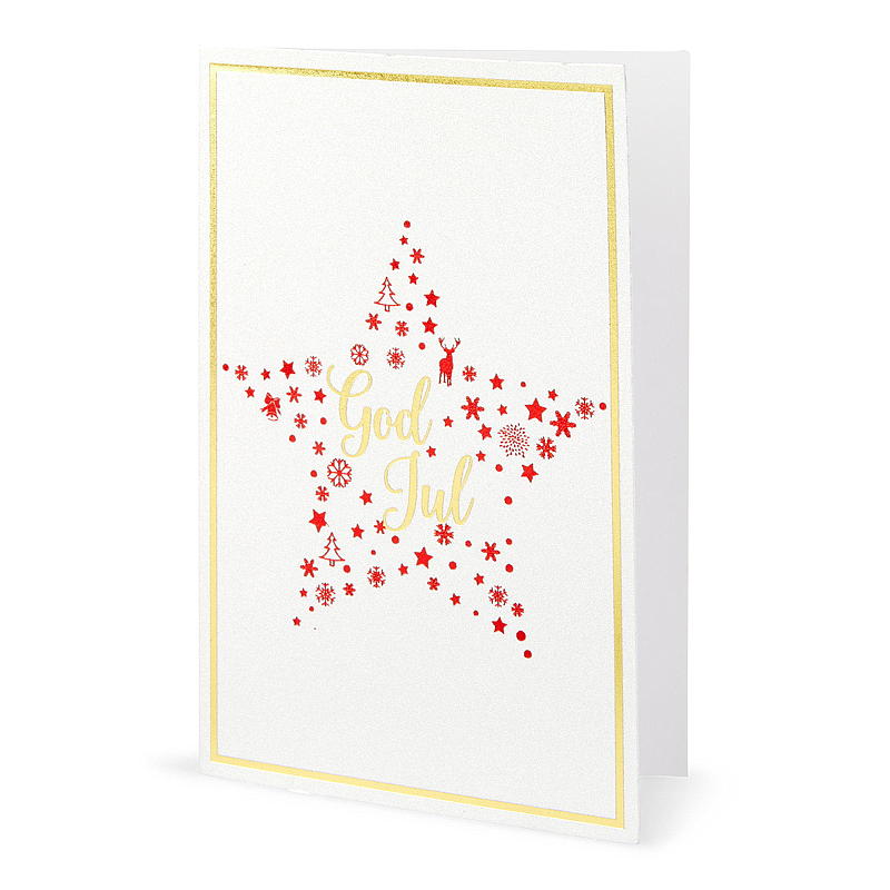 Kort doble jul glitter m/stjerne