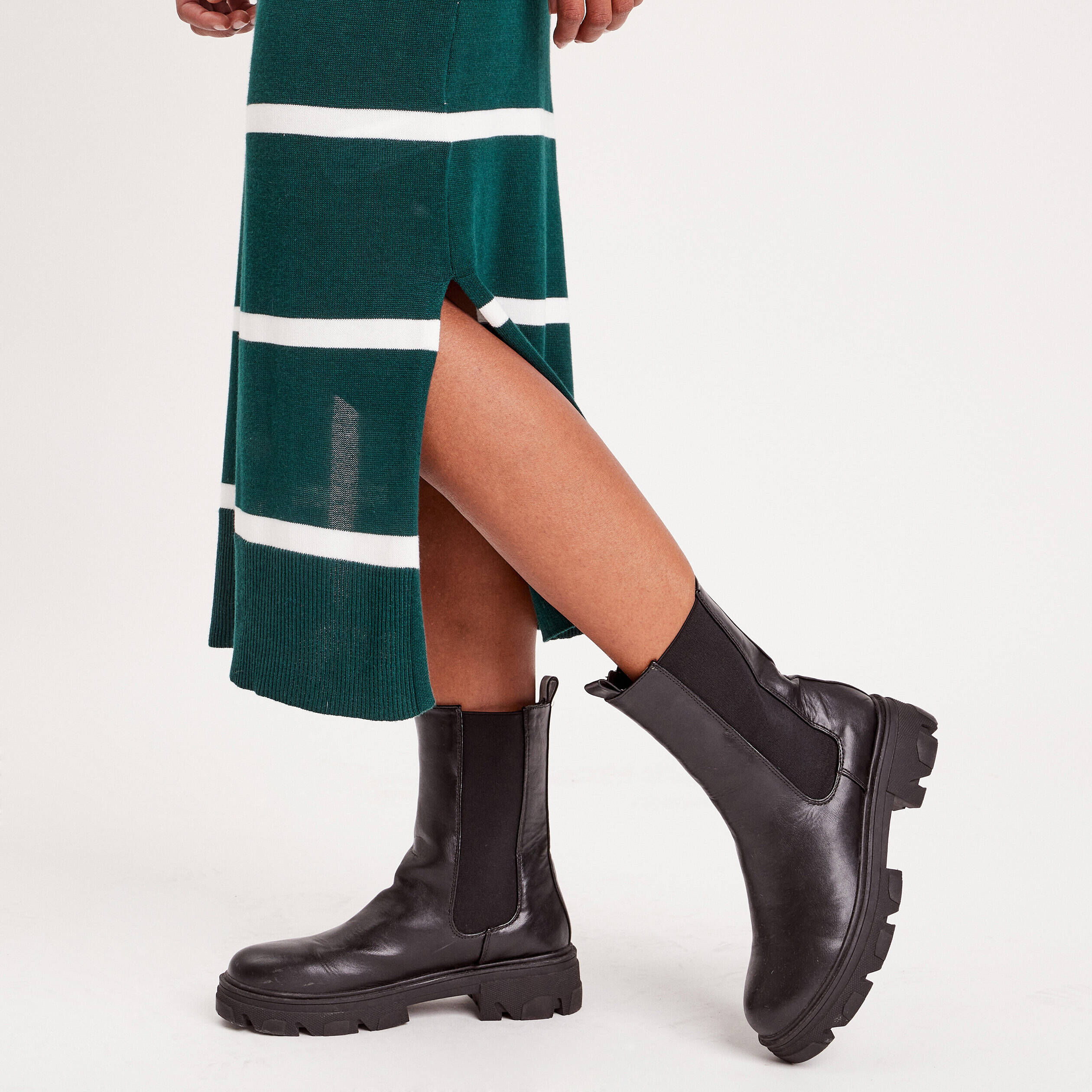 Robe pull longue col roulé vert foncé femme | Cache Cache