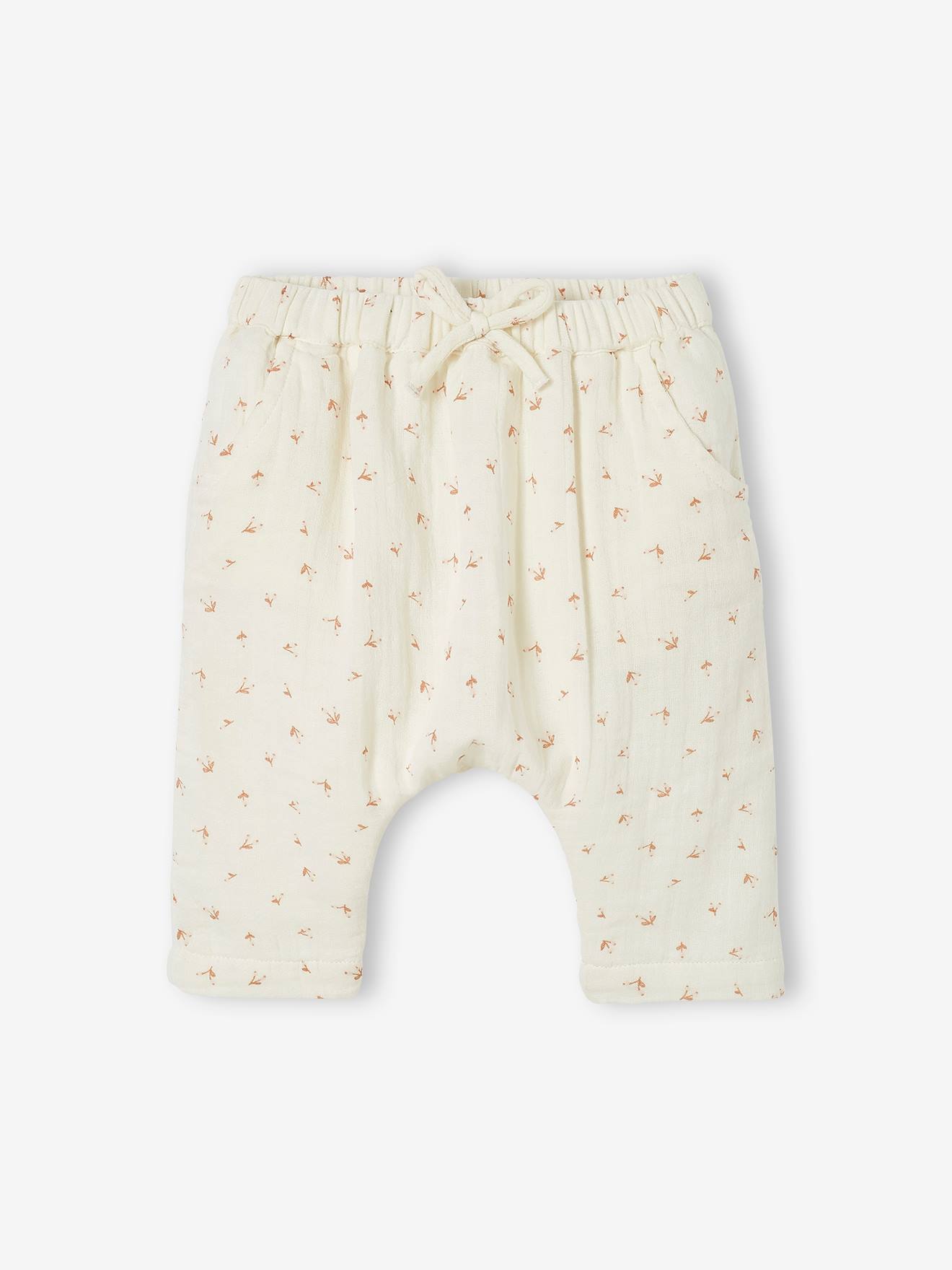 Vertbaudet Gefütterte Baby Hose, Musselin - wollweiß bedruckt