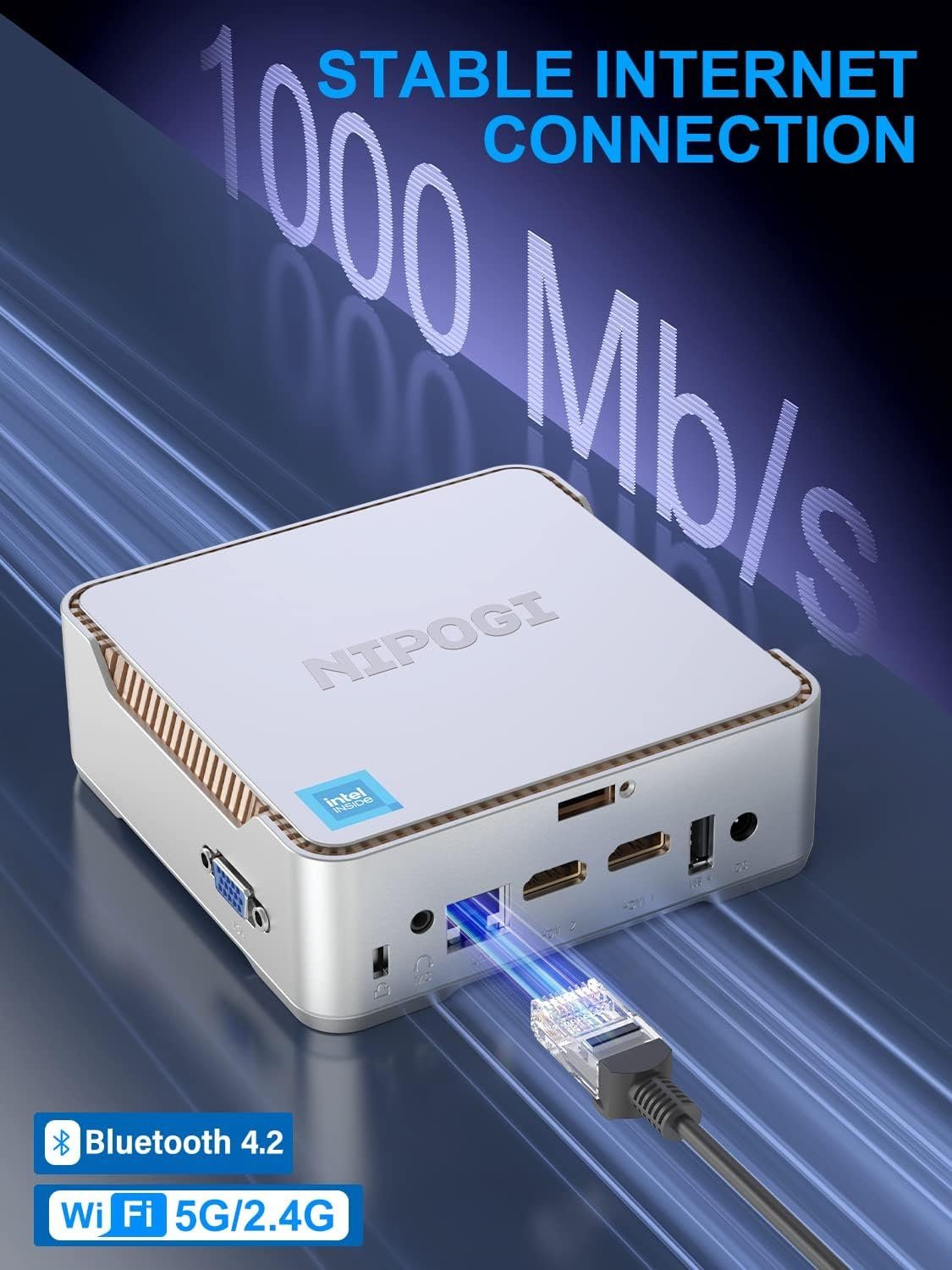 NiPoGi Mini-PC (Intel Celeron, ‎Intel UHD Graphics 4K UHD Triple Display, 16 GB RAM, 512 GB HDD, 12th Gen Intel Alder Lake-N95 Mini PC with 4K UHD Windows 11 Pro)