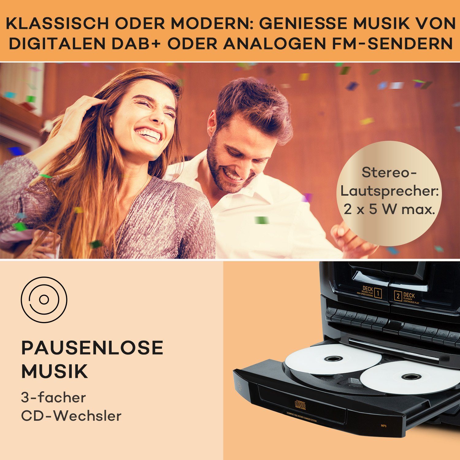 Auna Franklin DAB+ Stereoanlage (Radiotuner: DAB+ / FM, 10 W)