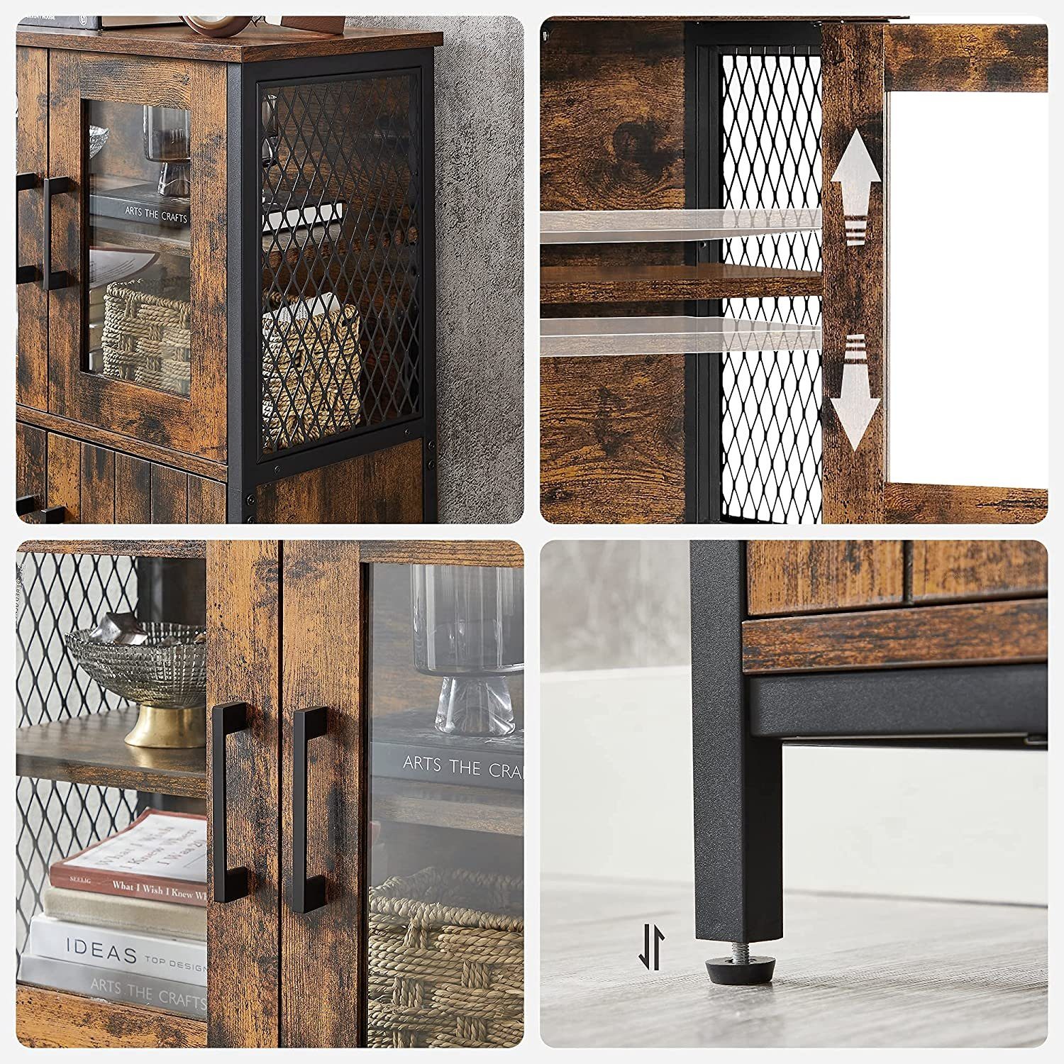 VASAGLE Highboard Kücheschrank, Höhe 108 cm, für Küche, Industriestil