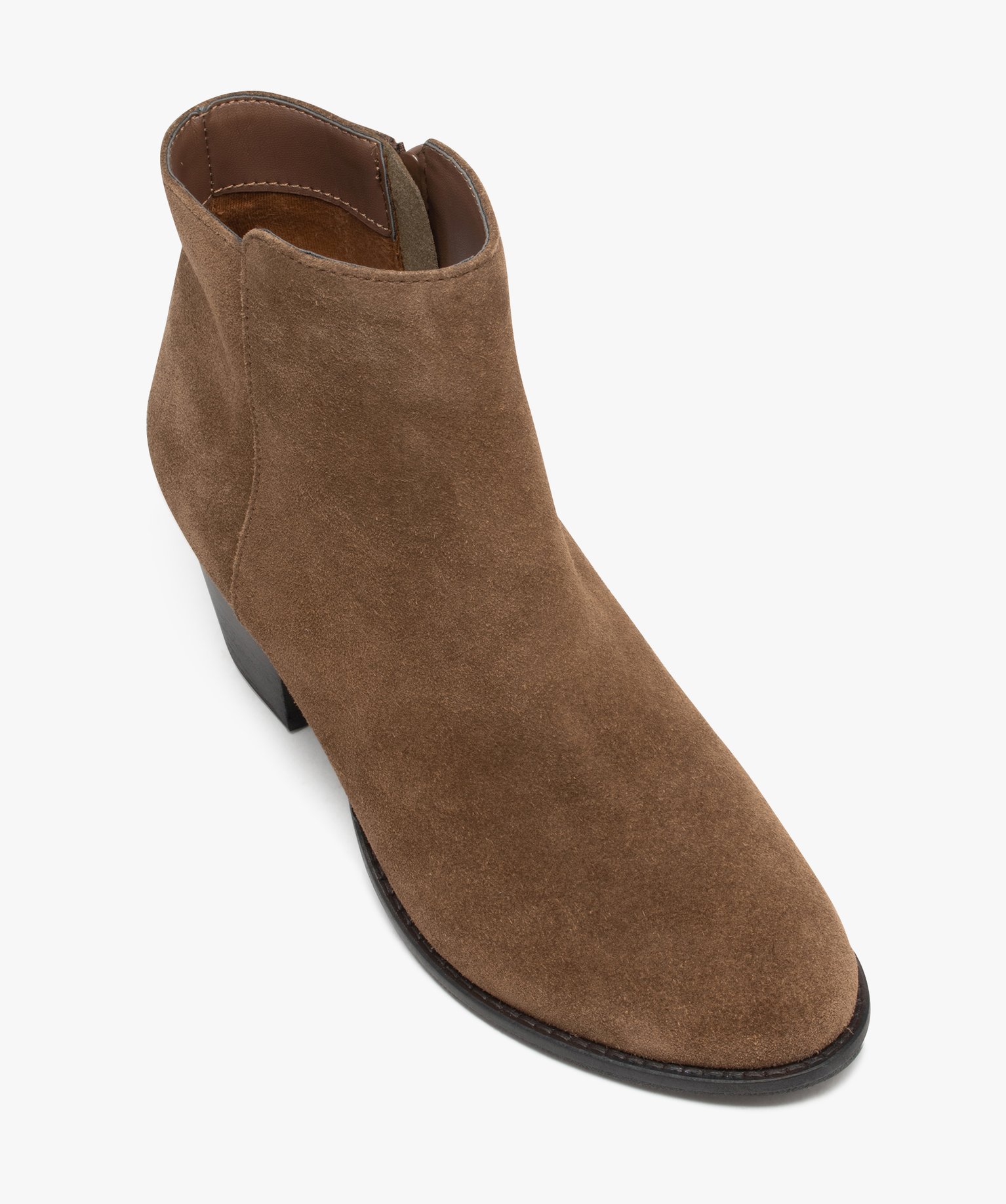 Boots femme unies en cuir suédé à talon carré beige | GEMO