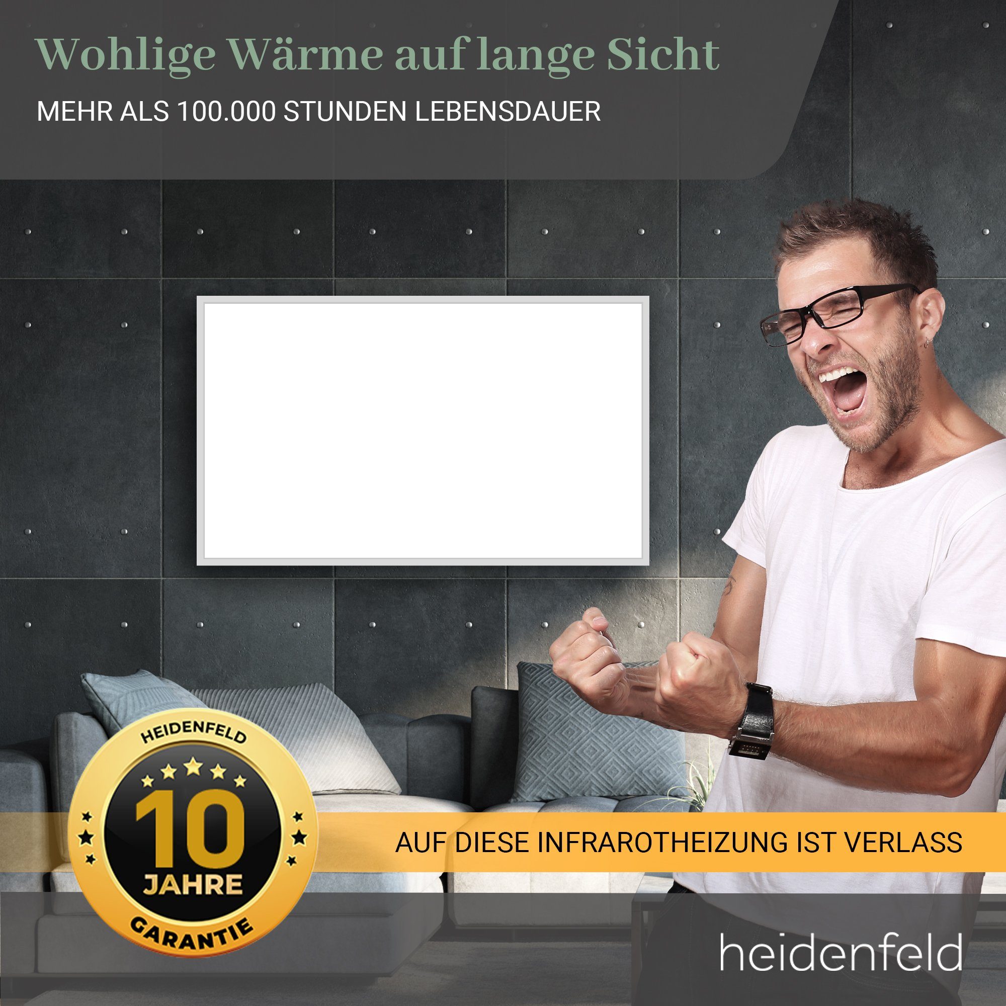 Heidenfeld Infrarotheizung 600 - 1200 W Wand Decke Elektroheizung HF-HP110 - 10 J. Garantie, App-Steuerung & Thermostat - Infrarot Wandheizung Heizkörper