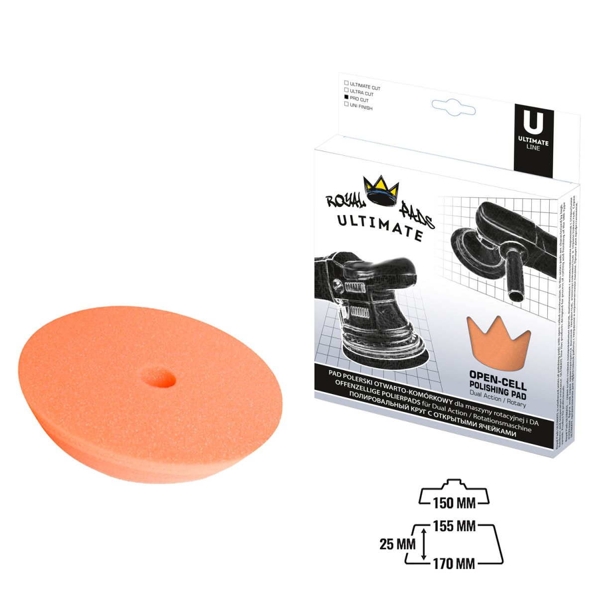 Royal Pads PRO Cut Schaum-Polierpad 155mm orange