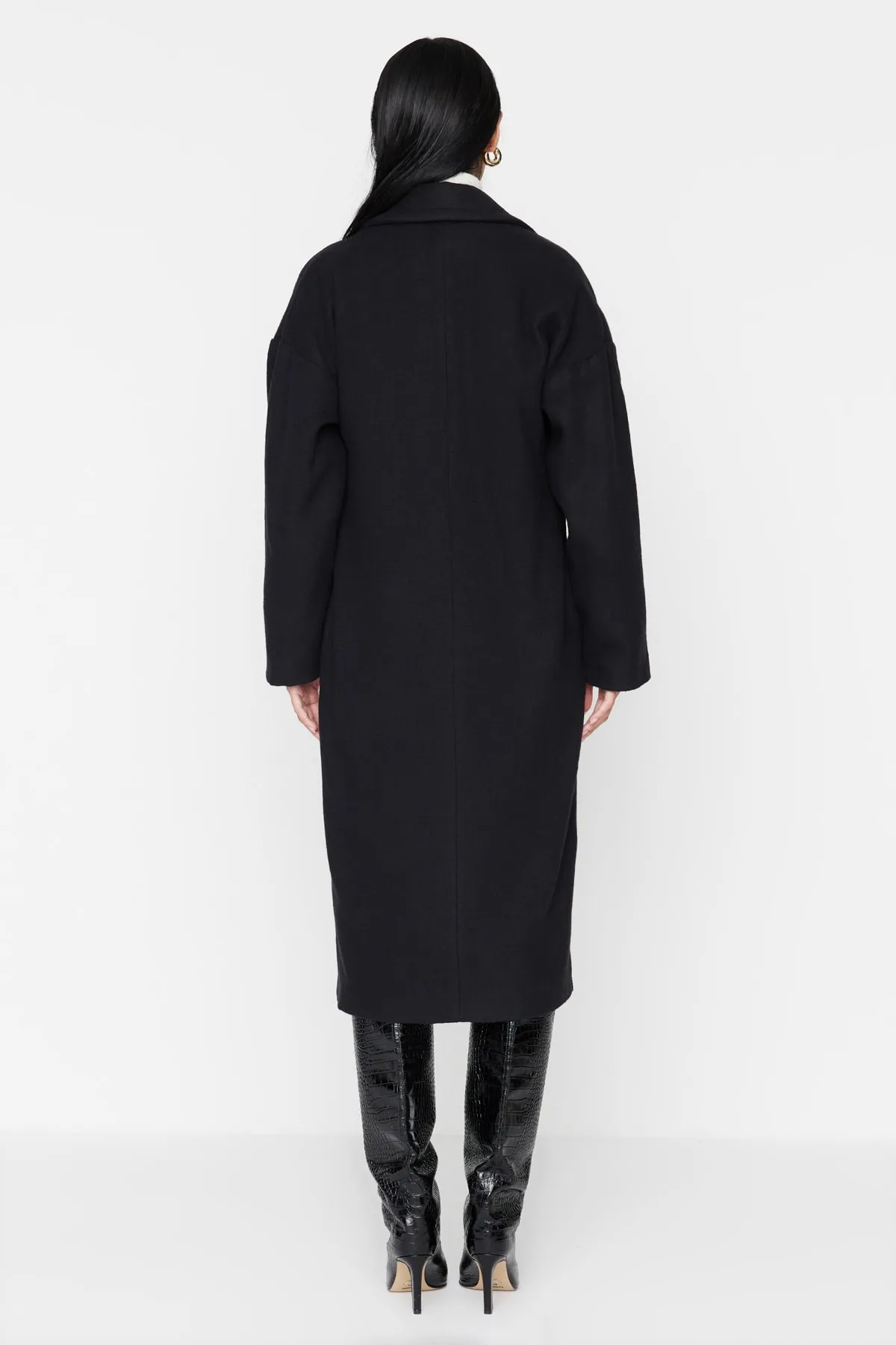Trendyol Collection  Schwarzer, übergroßer, weit geschnittener langer Wollkaschmirmantel TWOAW21KB0038