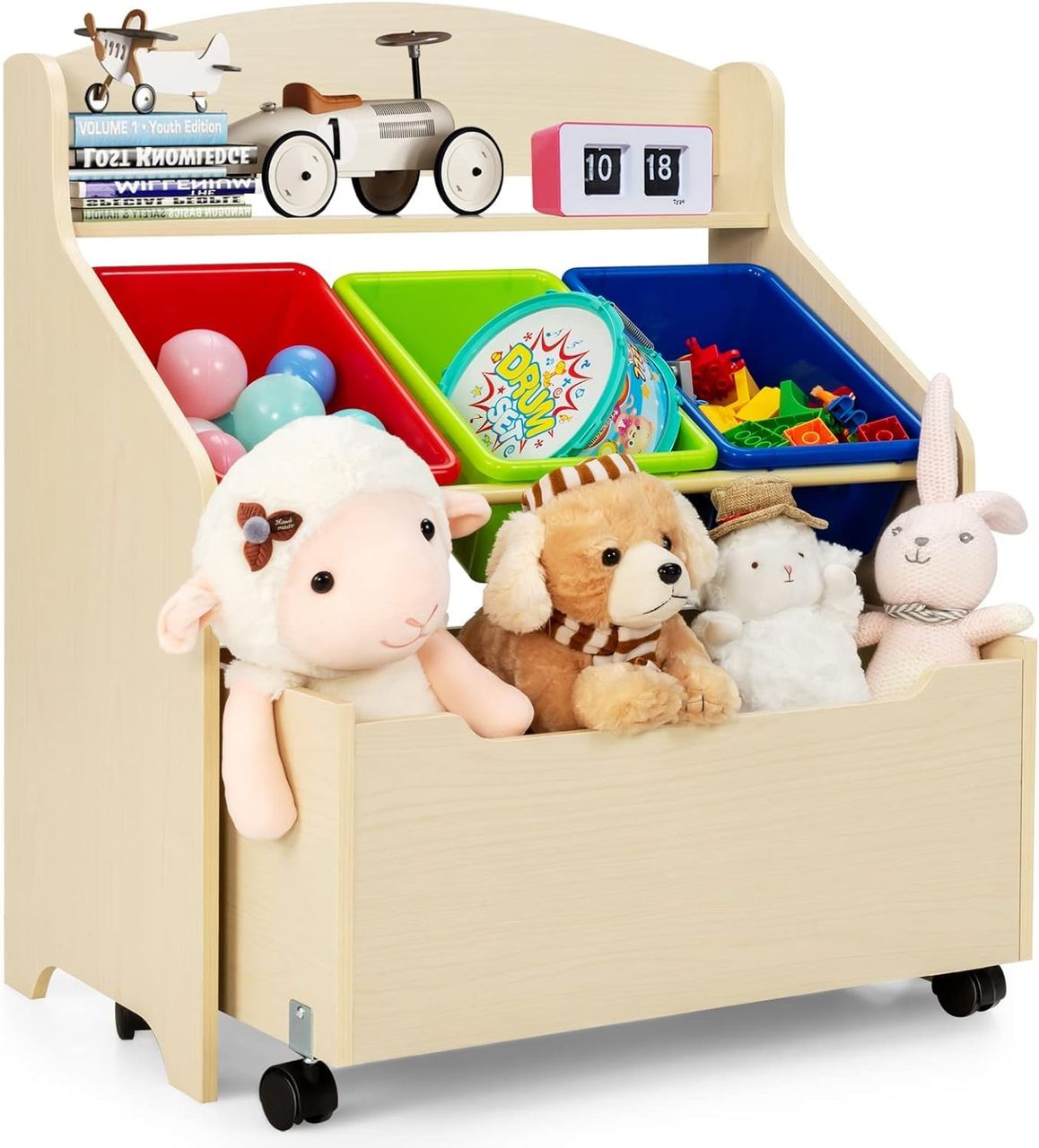 Costway Spielzeugregal mit rollbarem Fach