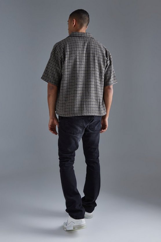 Kurzärmliges kastiges Oversize Jacquard-Hemd