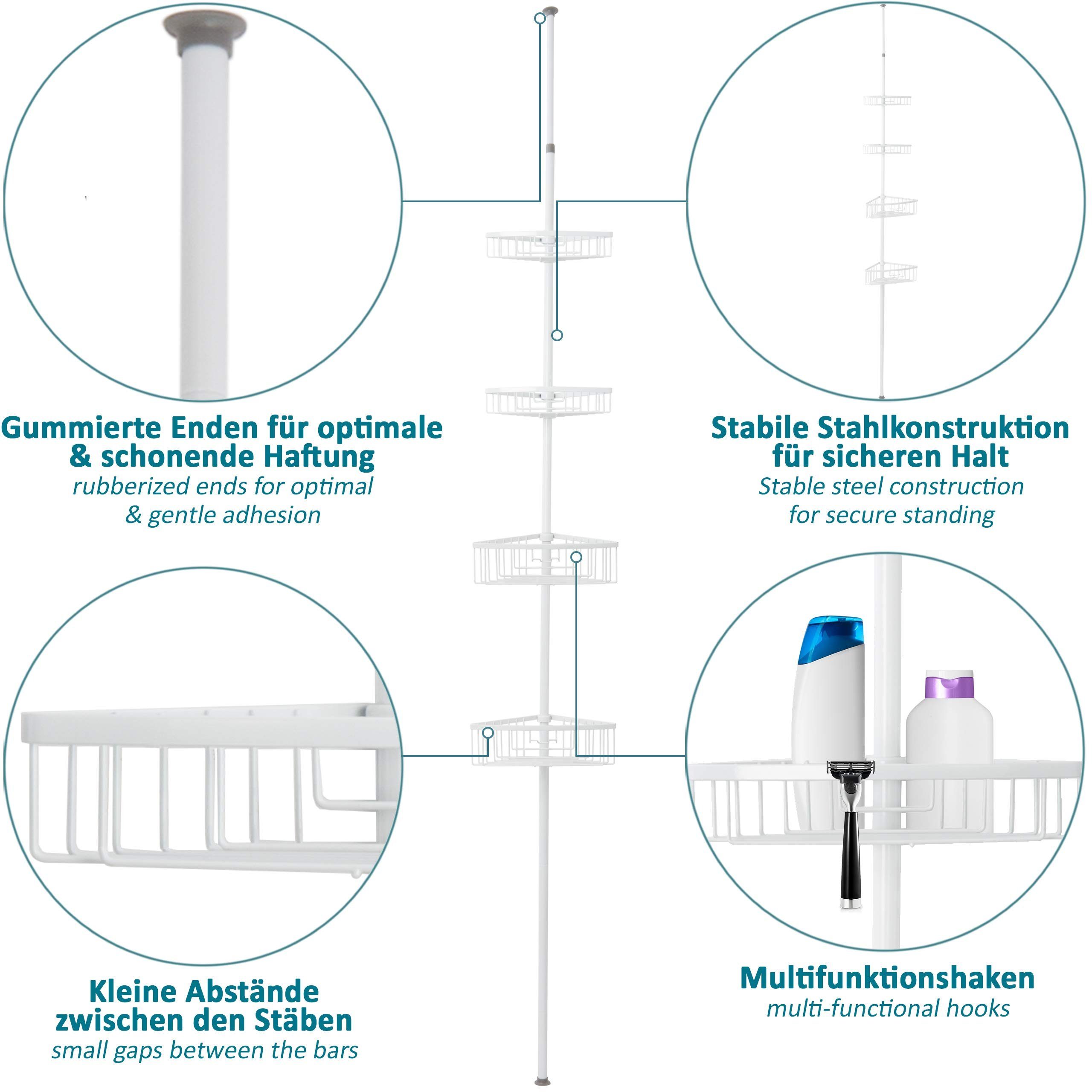 Smartpeas Teleskop Teleskop-Duschregal, 4 Körbe, 76-280cm, Wei Wei, 4 Krbe Bis Zu 288 Cm