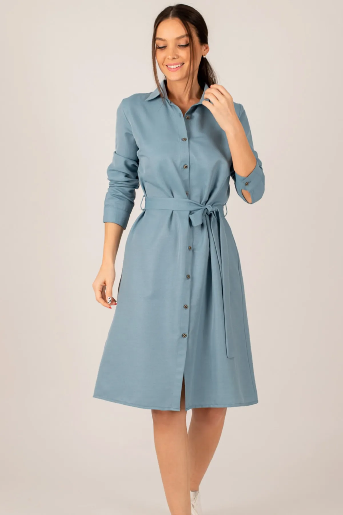 armonika  Langes Indigo-Hemdkleid für Damen ARM-22K001141