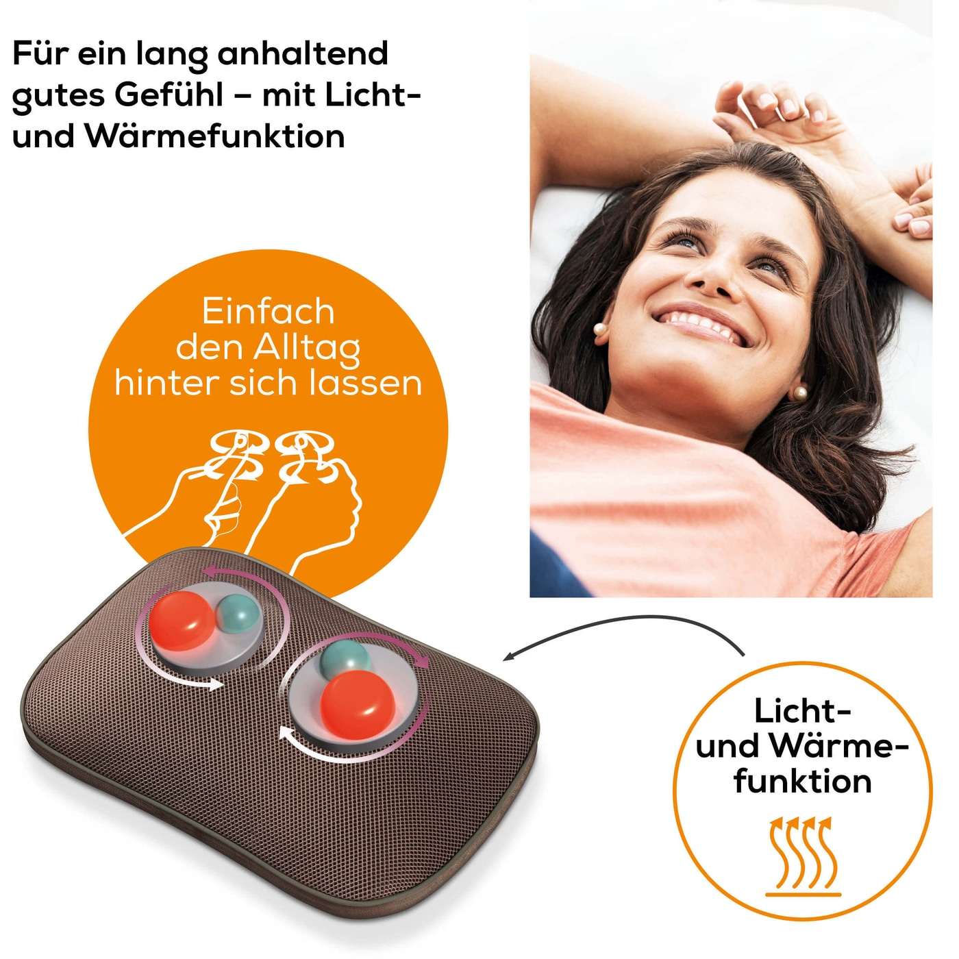 Beurer Shiatsu-Massagekissen MG 147-Fixierbares Massagekissen mit Shiatsu-Massage, Wärmefunktion & Handschalter
