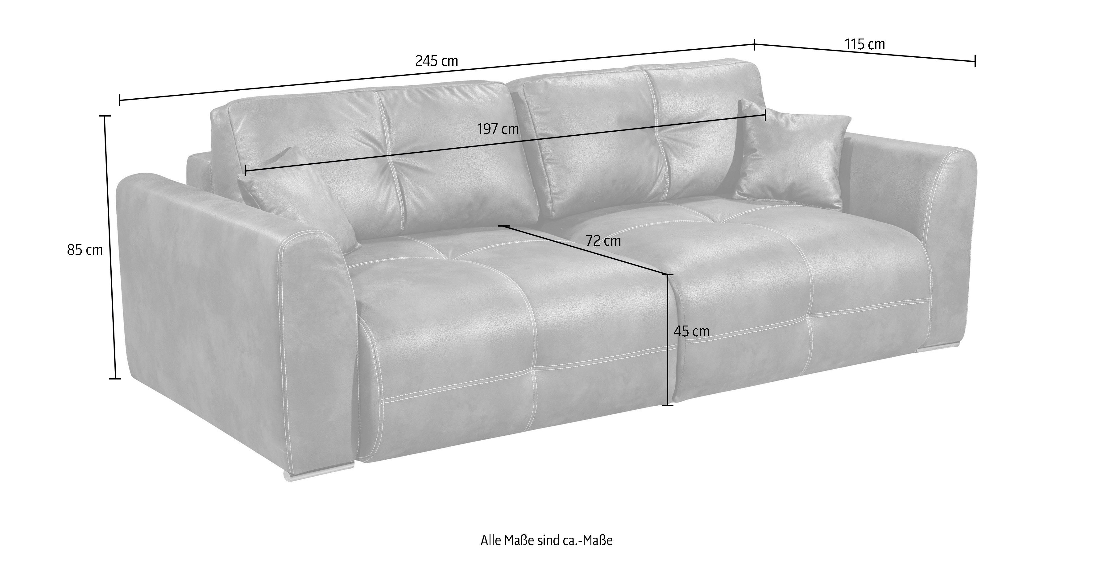ED EXCITING DESIGN Schlafsofa Dolan, mit Bettfunktion und Bettkasten, sowie Rücken- und Zierkissen