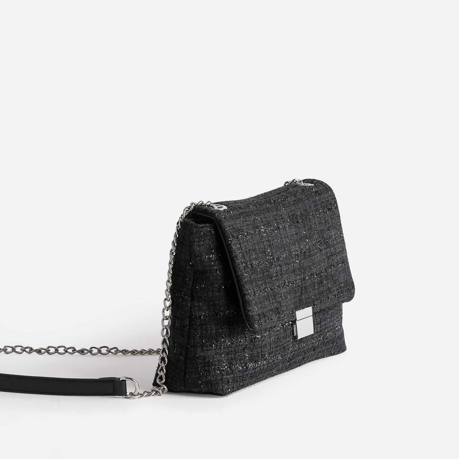 Sac TEXTO noir textile façon tweed pailleté