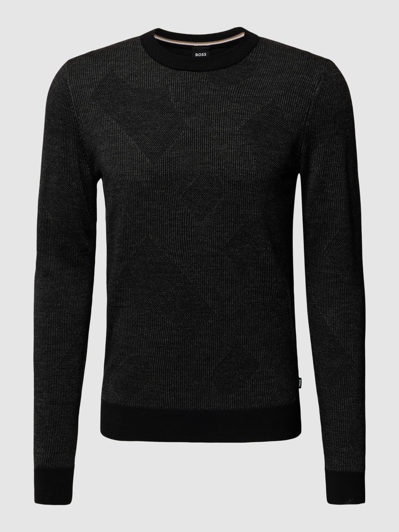 Strickpullover aus Schurwolle Modell 'Motivo' in schwarz