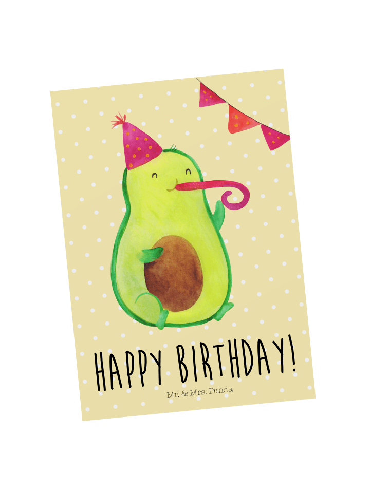 Mr. & Mrs. Panda Postkarte Avocado Geburtstag mit Spruch in Gelb Pastell günstig kaufen onesize