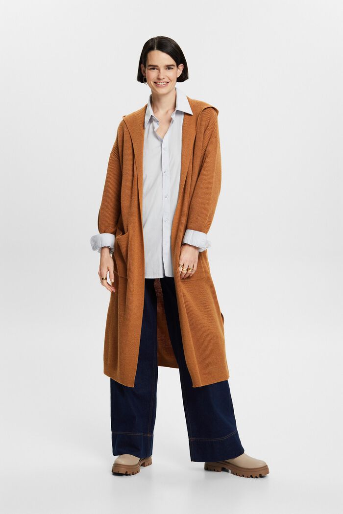 Offener, langer Cardigan mit Kapuze