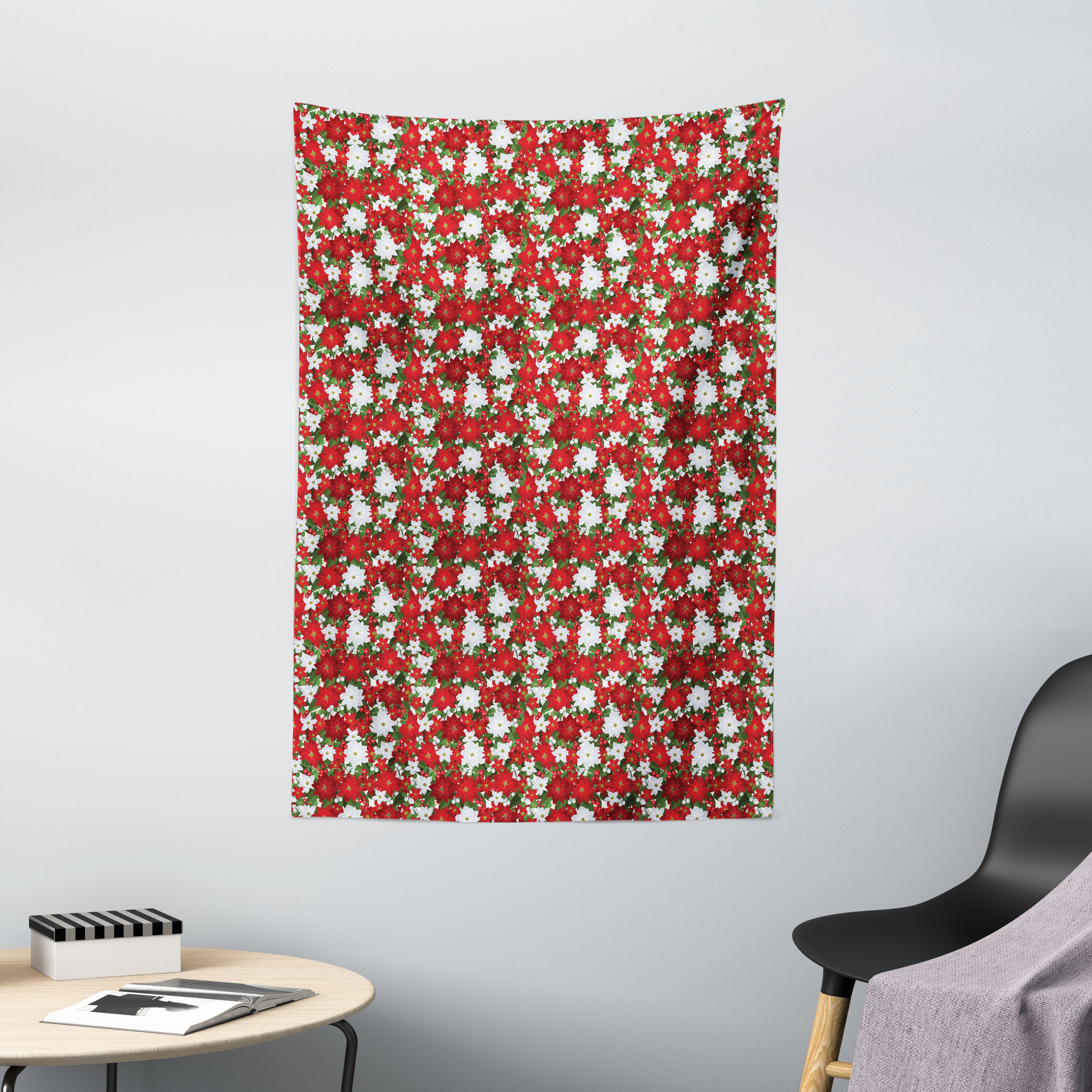 Wandteppich Wohnzimmer Schlafzimmer Wandtuch Seidiges Satin Wandteppich, Abakuhaus, rechteckig, Weihnachten Holly Mistletoe