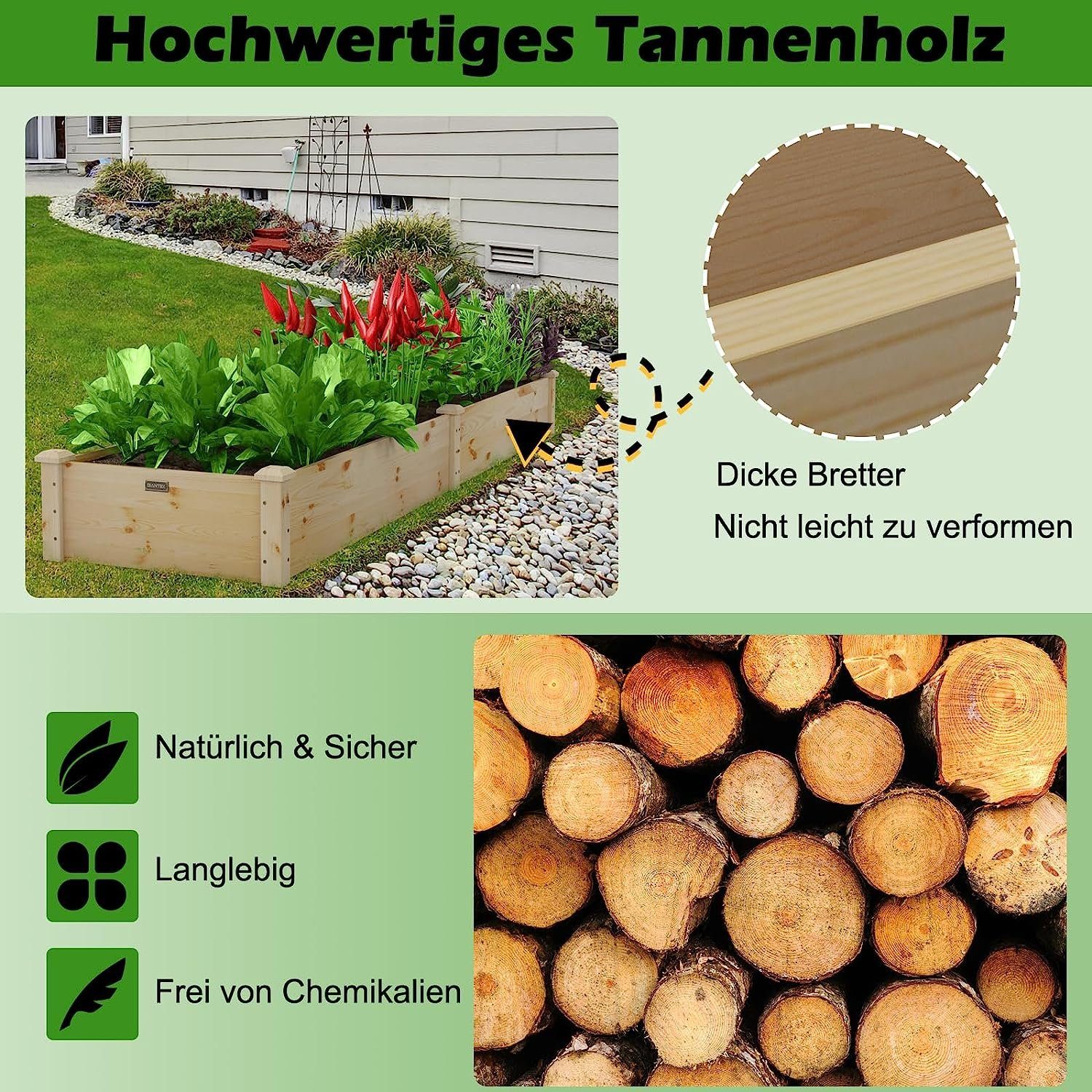 KOMFOTTEU Hochbeet Hochbeetkasten, aus Holz, 240 x 60 x 25cm