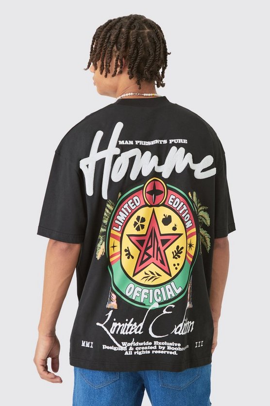 Oversize T-Shirt mit Homme-Stickerei