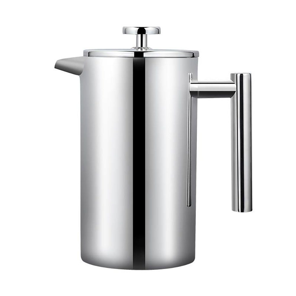 SCOKIT French Press Kanne French Press Kaffeebereiter aus Edelstahl, 350l Kaffeekanne, Kaffeemaschine mit zweifachem Edelstahlfilter Wänden-Silber
