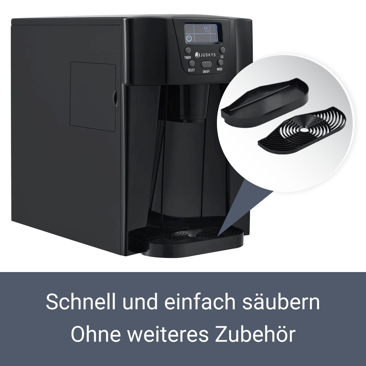 Juskys Eiswürfelmaschine PIM200L, Eiswürfel in 6 - 10 min, 12 kg in 24 h, Timer und Kaltwasserausgabe