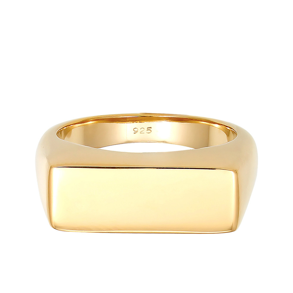 Elli Elli Bague chevalière Mat Rectangle Geo Bague Femme  Plaqué Or Argent (925/1000) Bague
