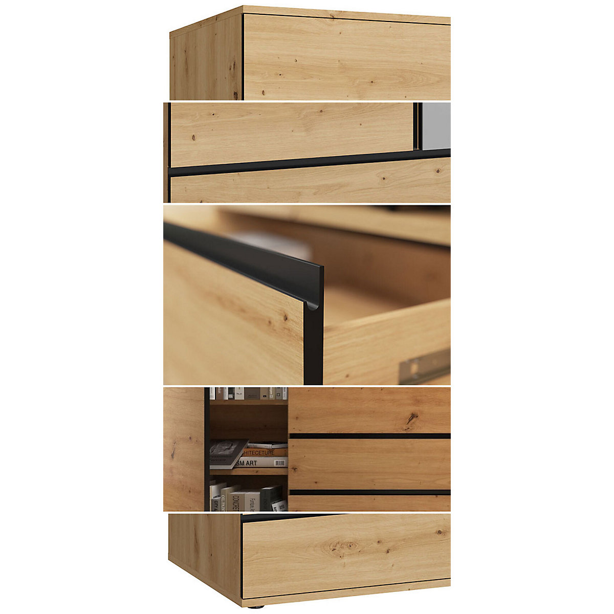 Kommode Naxos Sideboard 151x40x86cm grifflos 2-türig mit 4 Schubladen