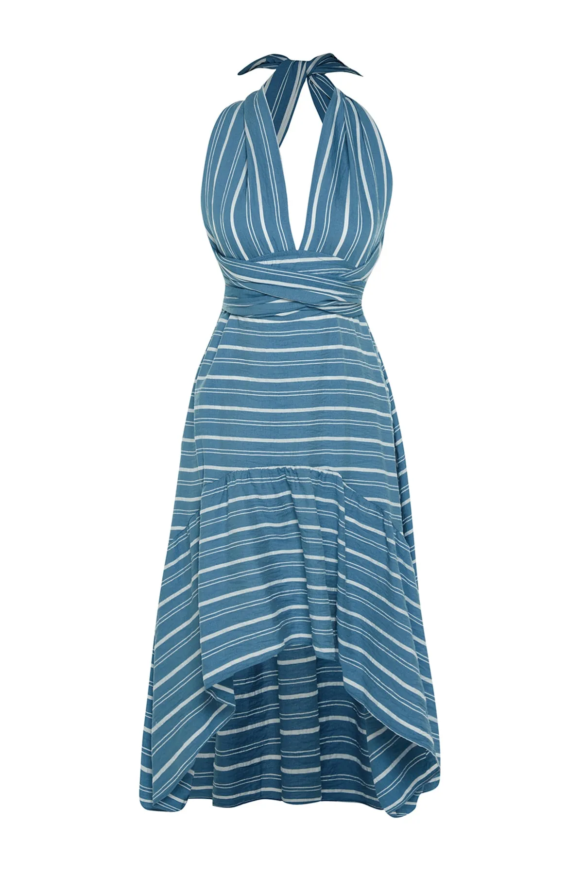 Trendyol Collection  Blau gestreiftes, gewebtes Maxi-Strandkleid zum Binden TBESS21EL3640