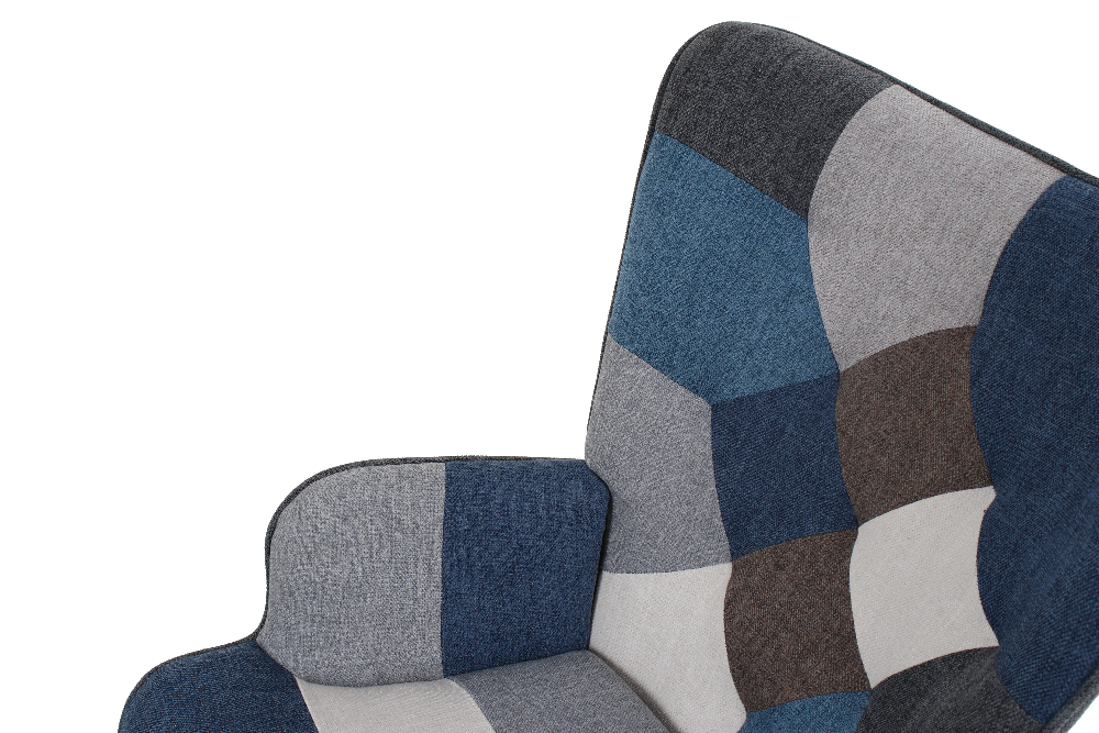 Better Home Skandinavischer Schaukelstuhl Schwingsessel Akzentstuhl IVAR bis 120 kg, Stoffbezug Patchwork bunt