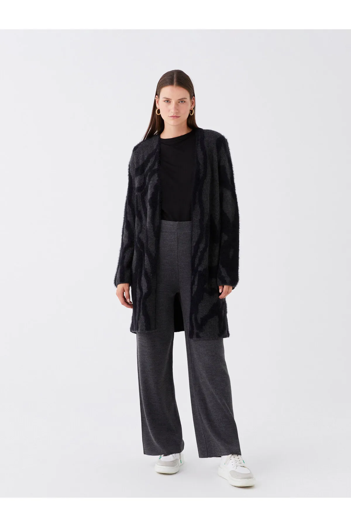 LC Waikiki  Gemusterter Langarm-Strick-Cardigan für Damen mit Schalkragen