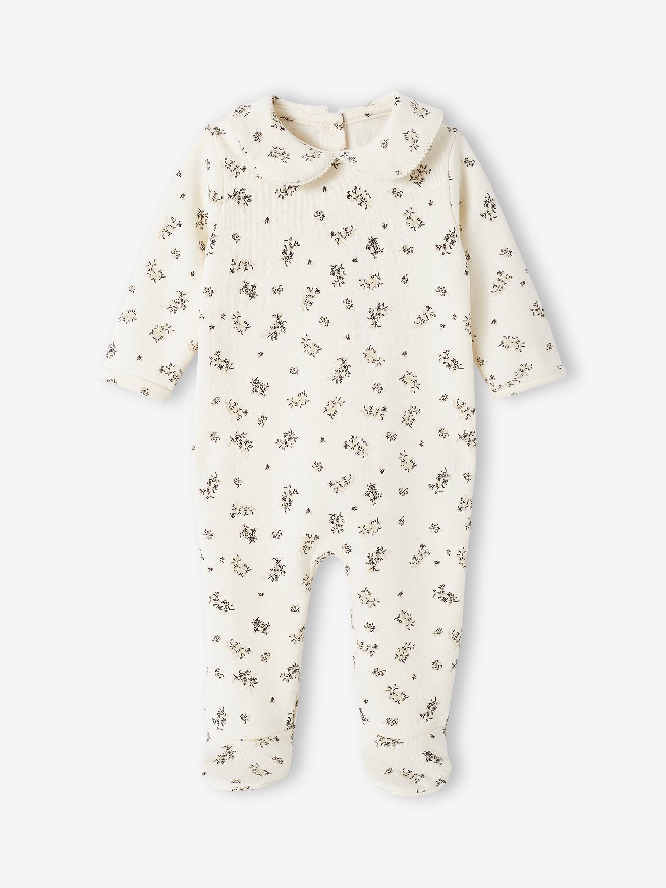 Vertbaudet Baby Sweat-Strampler mit Blumenprint Oeko-Tex - wollweiß