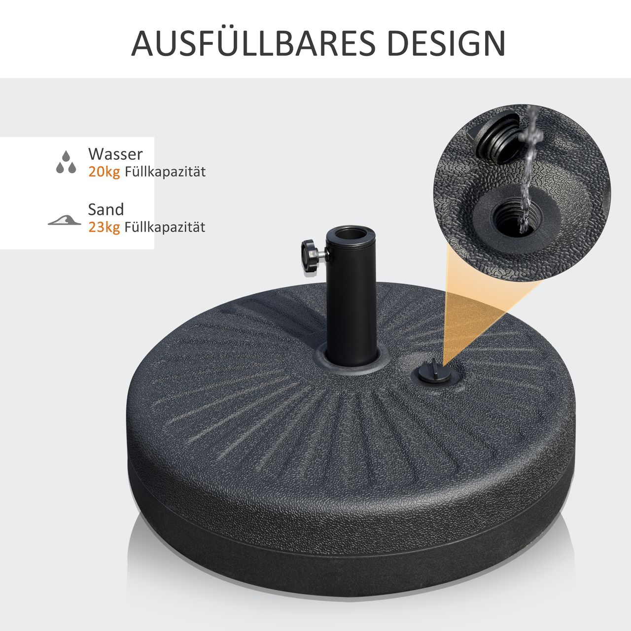 Outsunny Sonnenschirmständer 22 kg Regenschirm Base für Ø38/48mm HDPE