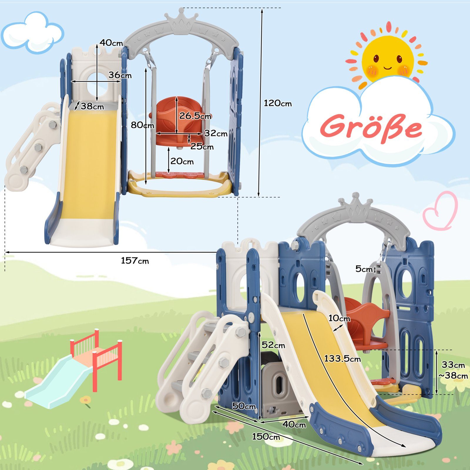 SEEZSSA Indoor-Rutsche Slide Kletterspielzeug 5 in 1 Kinderrutsche Gartenrutsche für Kinder, Klettern Stauraum Basketballrahmen Schaukel Kinder Spielplatz
