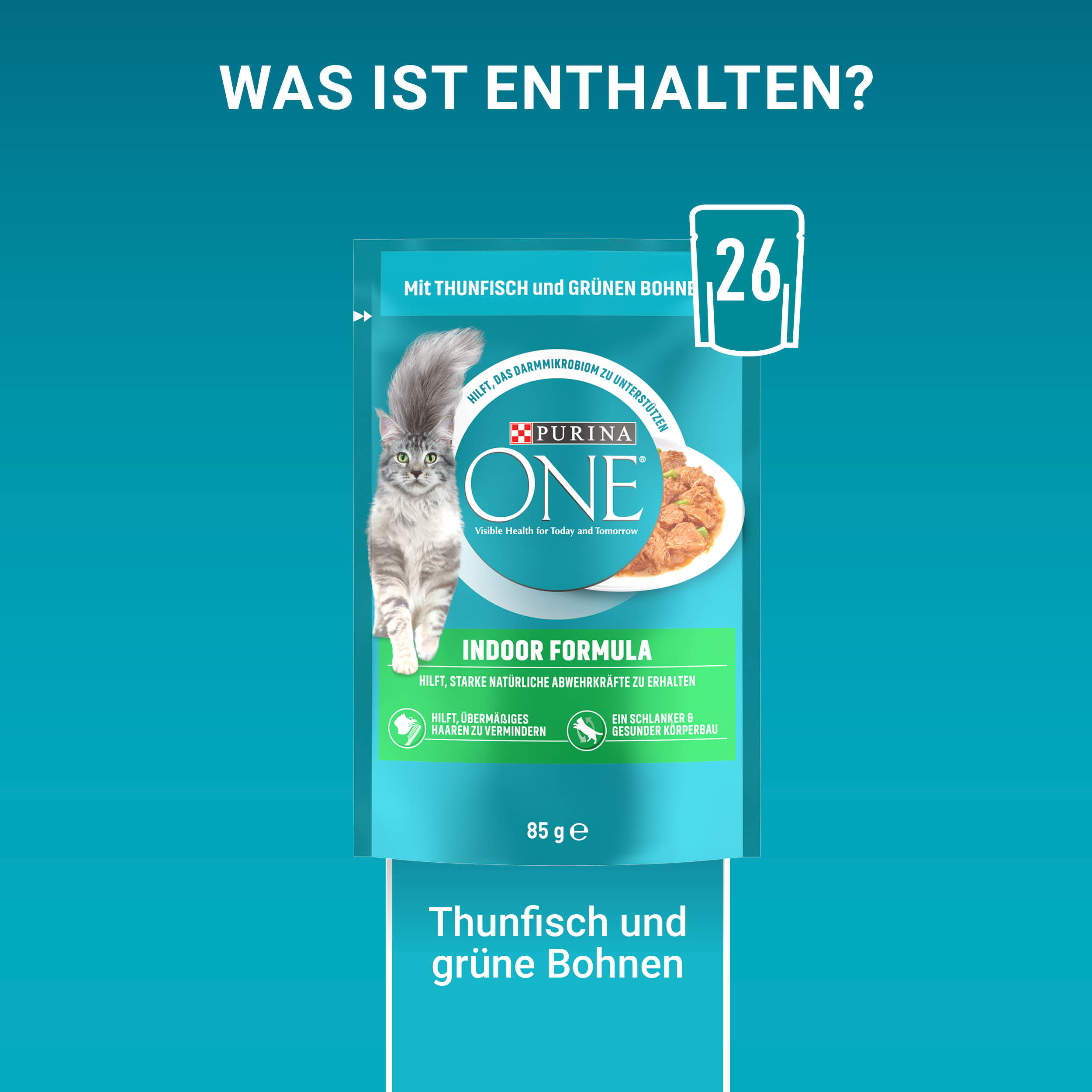 Purina ONE Nassfutter Purina ONE Indoor Formula mit Thunfisch & grünen Bohnen 26x85g