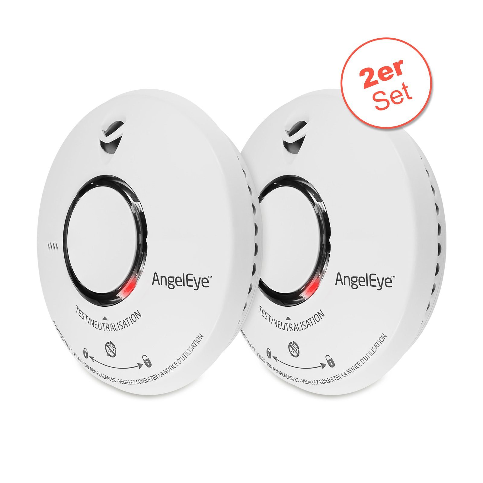 AngelEye 2x Rauchmelder Feuermelder Brandmelder Rauchwarner Set Rauchmelder (85 dB inkl. 9V Lithium Batterien)