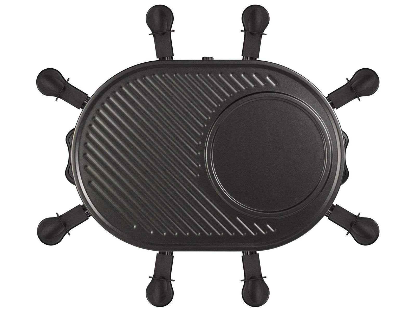 Tristar Raclette, 8 Raclettepfännchen, 1200 W, Gerät für 2-8 Personen, ovaler Elektro Tischgrill groß Crepesmaker