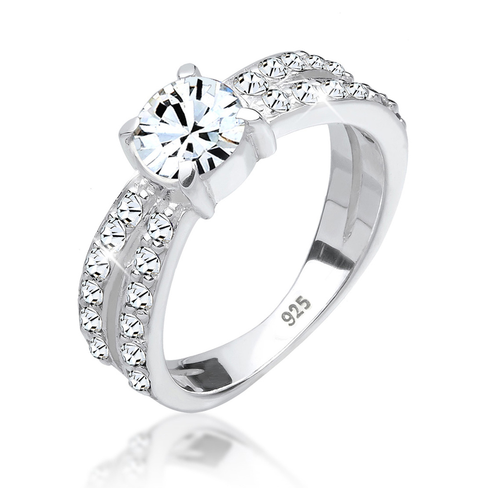 Elli Elli Bague Femme l'Engagement Pétille avec les Cristaux en Argent Sterling 925 Bague