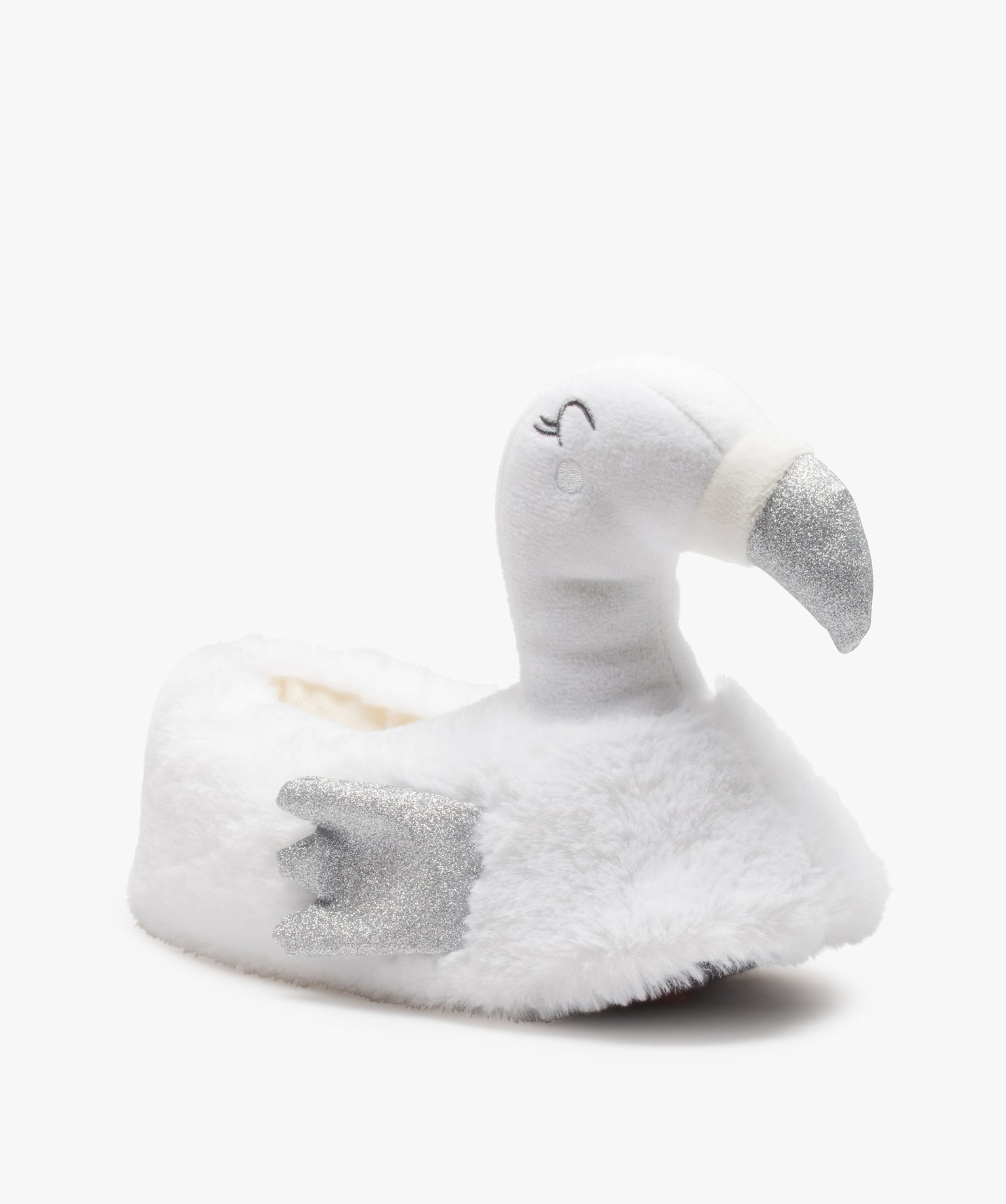 Chaussons femme en volume flamant rose à paillettes blanc | GEMO