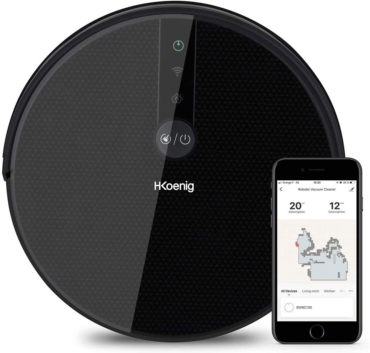 H.Koenig Nass-Trocken-Saugroboter SWRC130 Saugroboter mit Wischfunktion, WiFi, 28 W
