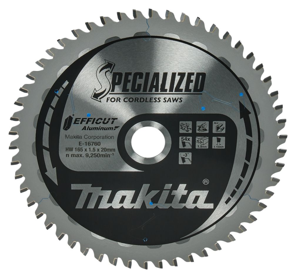 Makita Tilbehør E-16760 Spesialisert Tverrsag- og Sirkelsagblad Aluminium Efficut 165x20mm 54T -3g